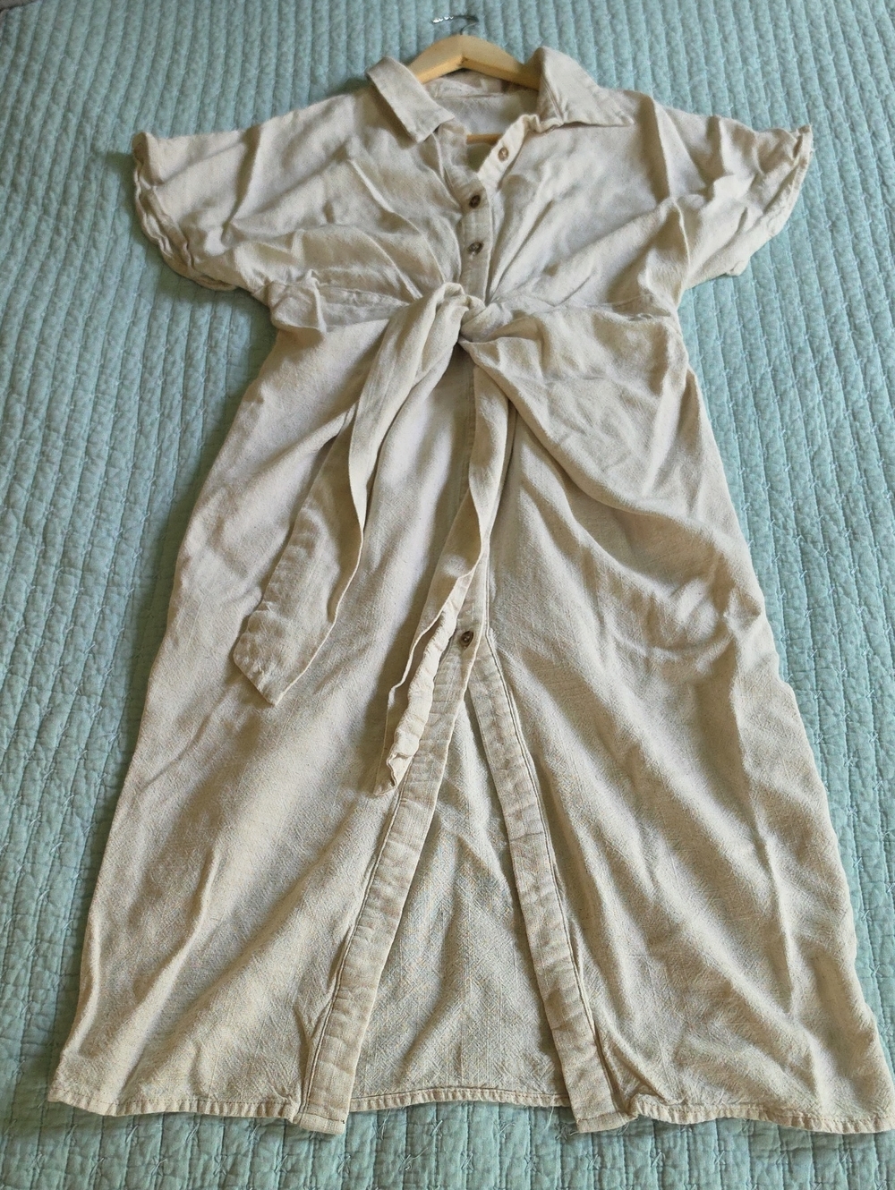 Stitch + Feather Button-Front Tie-Waist Dress M